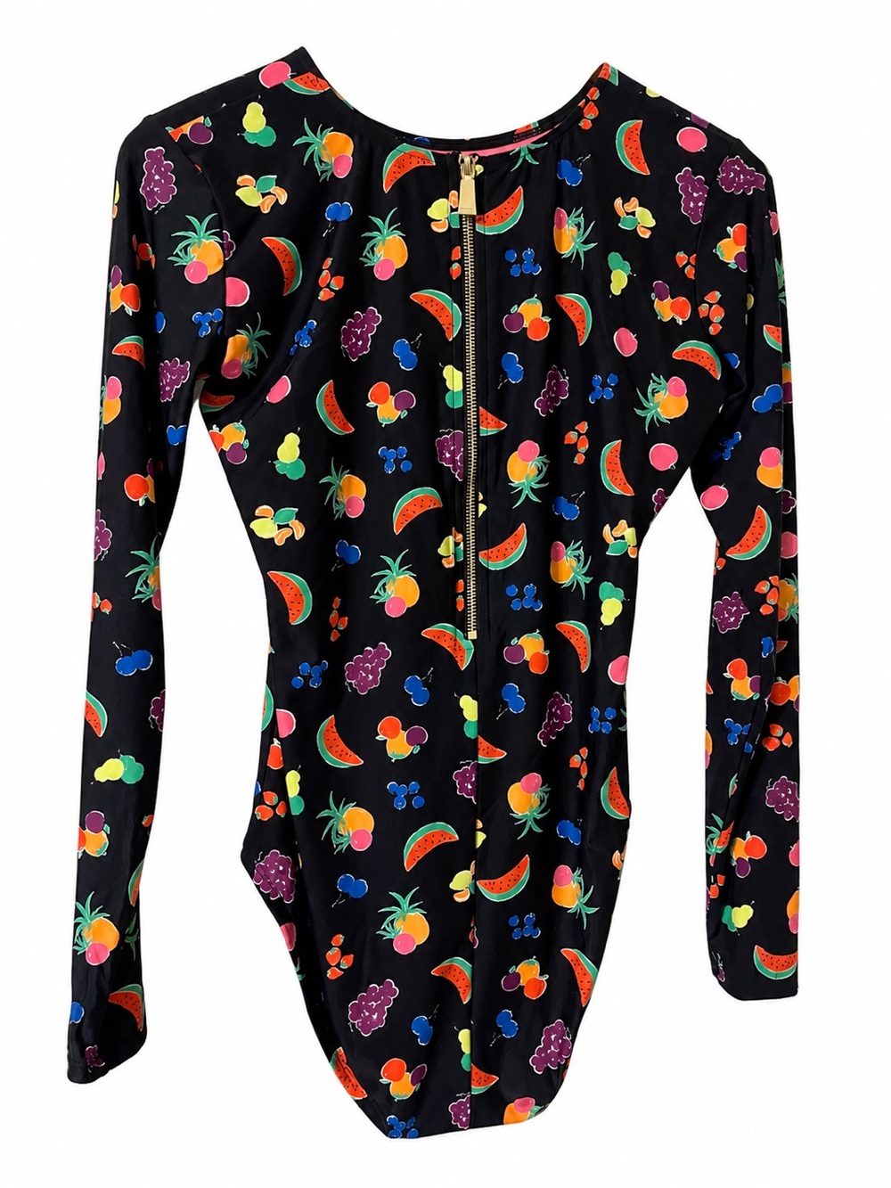 Kate Spade Fruit Print Long Sleeve One Piece Swimsuit NWT Gold Back Zipper Sz M - Picture 7 of 10
